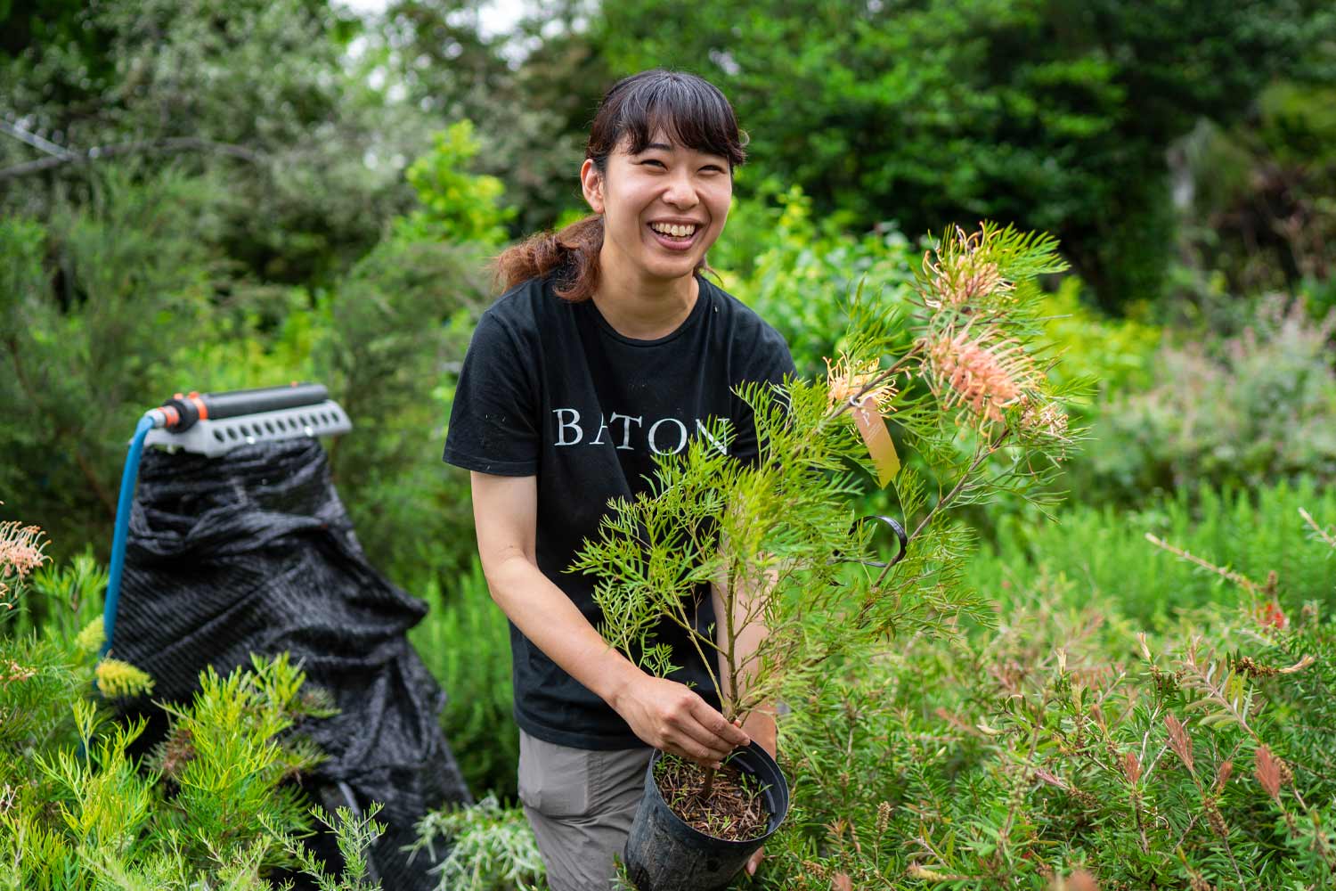 植物に囲まれる森本さん